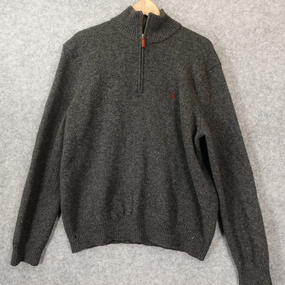 Vintage 90s POLO RALPH LAUREN Sweater Mens L Heather High Neck Wool Quarter Zip